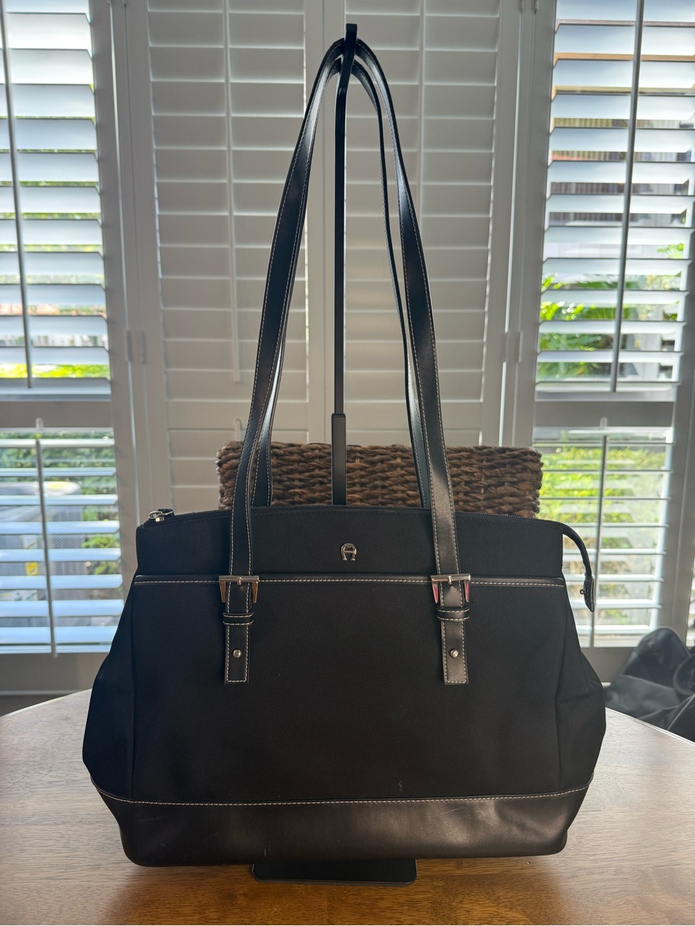 Etienne Aigner Black Tote Bag with Leather Trim